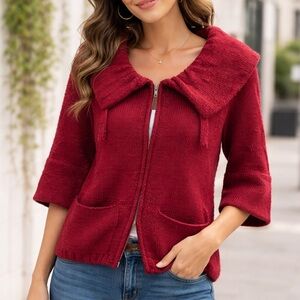 Cozy Red Sweater with Shawl Collar